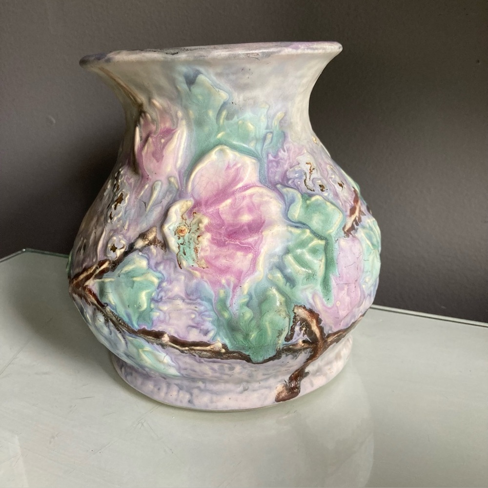 Weller Ware Silvertone Floral Production Pottery Vintage Vase
